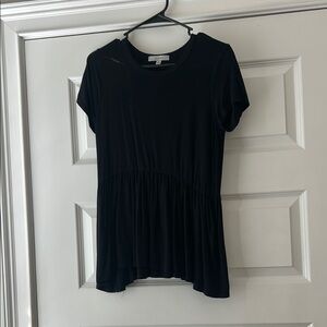 Black Pleated Peplum Short Sleeve